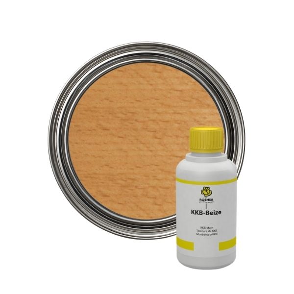 KKB-Stain wood primer with a sample of wood surface on a white background