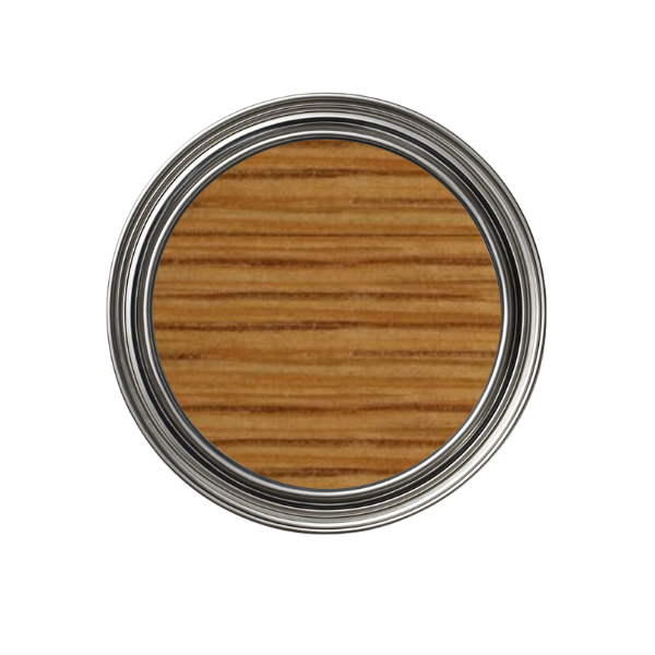 Wooden paint sample in a metal can on a white background