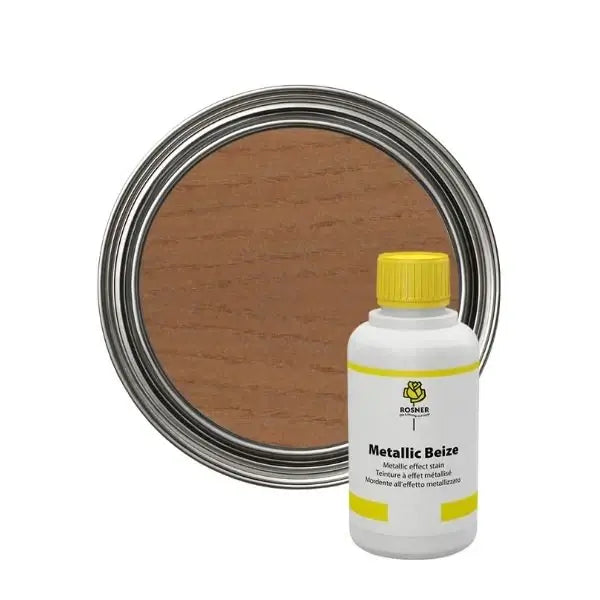 Rosner Metallic Wood Stain (1L) with metallic effect stain in packaging, ideal for creating a shimmering finish.