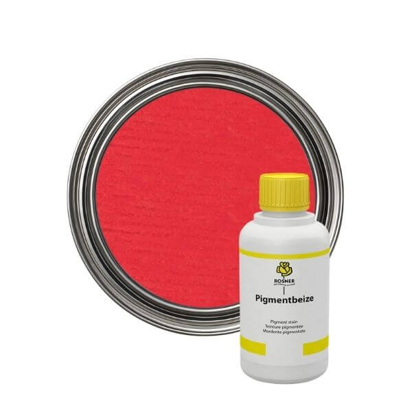 Rosner Pigment Wood Stains (1L) featuring a bottle of pigment stain and a can of red wood stain.
