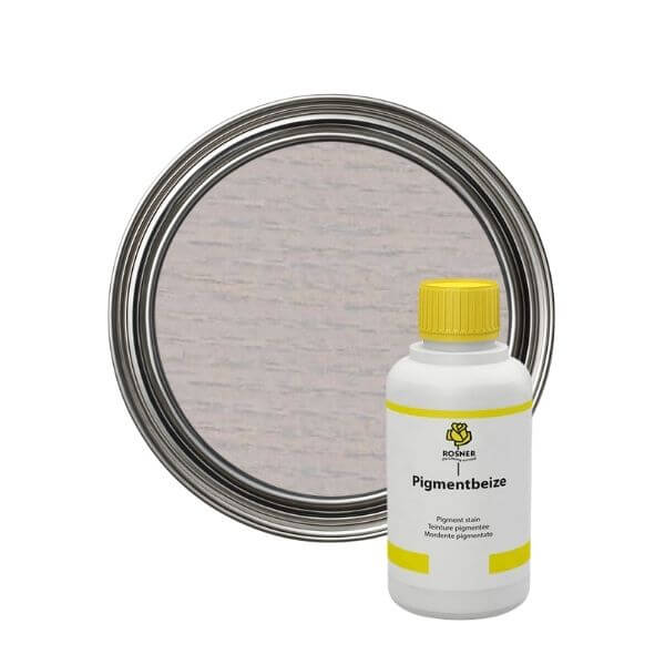 Rosner Pigment Wood Stains (1L) bottle next to a metal paint can, showcasing wood stain options.