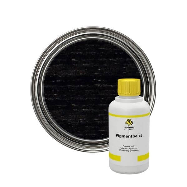 Rosner Pigment Wood Stains (1L) bottle and can featuring water-based wood stain for deep penetration.