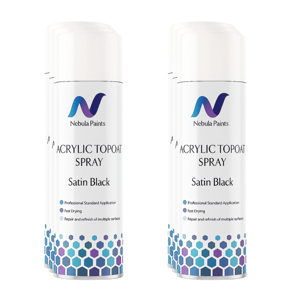 Nebula Paints Acrylic Topcoat Spray Paint (500 ml) - Satin Black fast-drying aerosol for professional applications.
