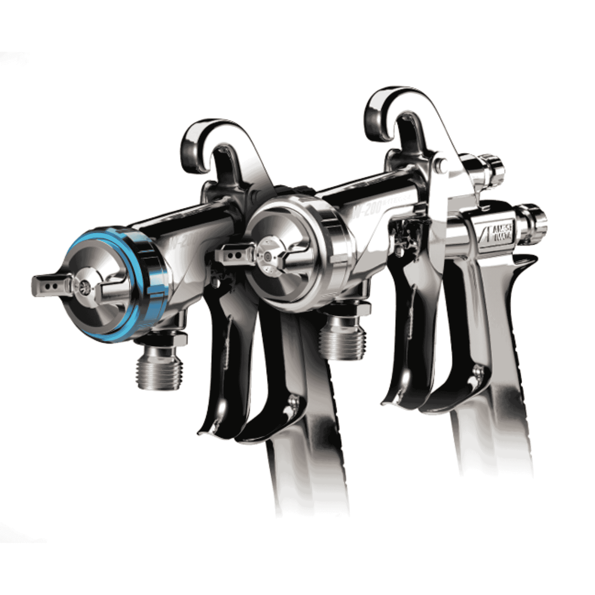 Anest Iwata W-200 INTEGRA Pressure Spray Gun - two spray guns showcasing advanced design and features.