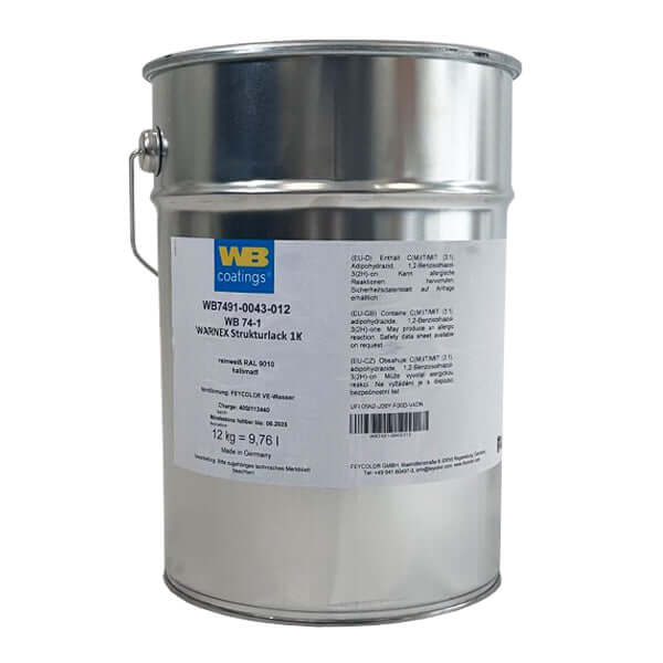 WB WARNEX 74-1 Textured Lacquer 1K White RAL 9010 Semi-Matt 12KG in metal canister for wood and plastic.