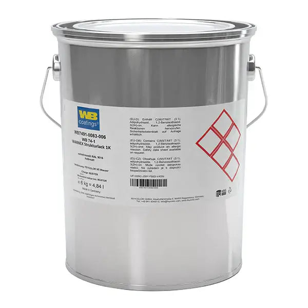 WB WARNEX 74-1 Textured Lacquer 1K canister with label and safety symbols.