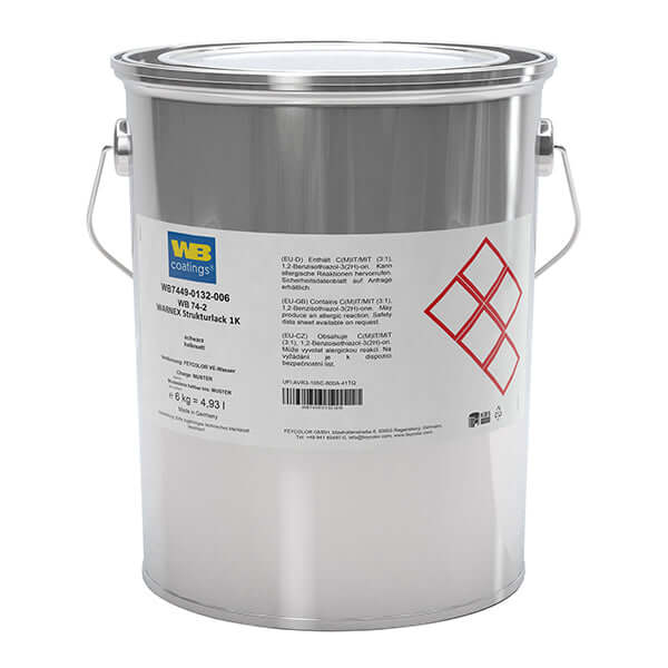 WARNEX WB 74-2 Textured Lacquer 1K in a metal container for premium water-based coating applications.