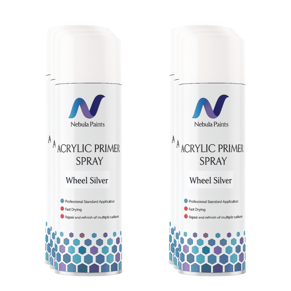 Nebula Paints Acrylic Primer Spray Wheel Silver for professional standard application, fast drying and versatile repairs.