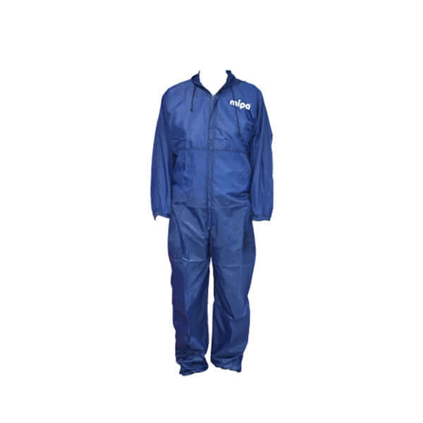 Mipa Branded Blue Overall – Nylon paint spray overall with hood, medium to XXL sizes, breathable and flame-retardant.
