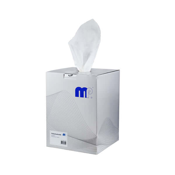 MP Polishing Cloth 40 x 38cm 500 sheet roll dispenser box with lint-free cloth visible on top.