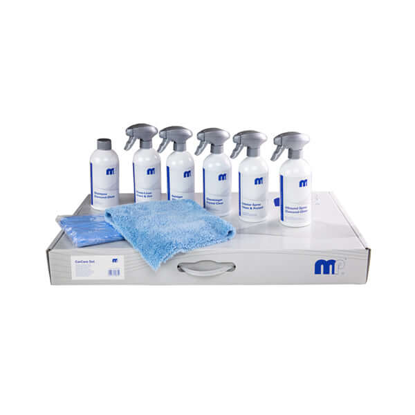 MP Car Care Kit - 8-piece car cleaning and detailing set in stylish display case.