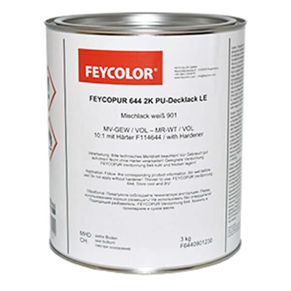 FEYCOLOR 644 2K PU Basecoat Mixed – 3KG can of fast-drying weather and chemical resistant paint for various surfaces.