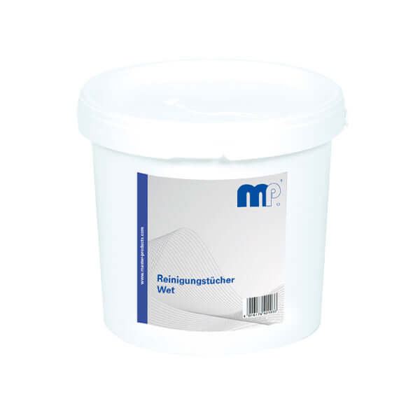 MP Cleaning Wipes (Dispenser Box of 150) packaged in a clean white bucket for convenient hand cleaning.