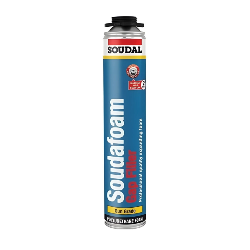 Soudal Soudafoam Gun Gap Filler Expanding PU Foam (750ml) canister, suitable for precision DIY applications.