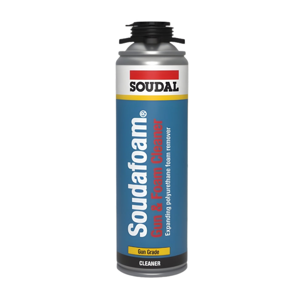 Soudal Soudafoam Gun & Foam Cleaner (500ml) aerosol for cleaning polyurethane foam and application tools.