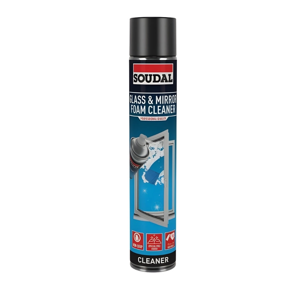 Soudal Glass Mirror Aerosol Spray Cleaner for streak-free shine on glass and mirror surfaces.