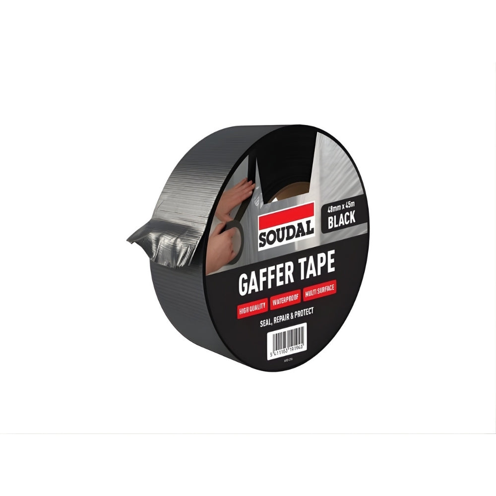 Soudal Gaffer Tape Professional PU Tape (48mm x 45m) roll for sealing, repairs, and packaging.
