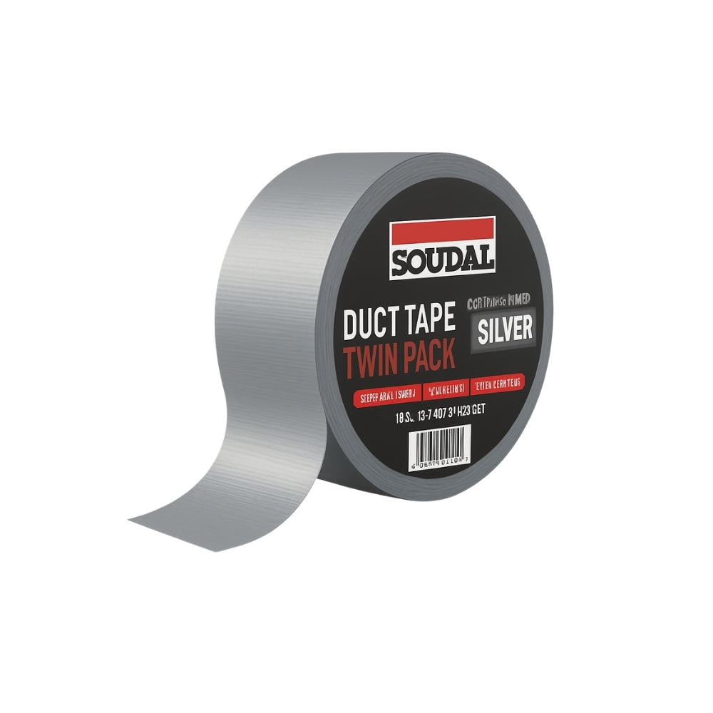Soudal Professional Duct Tape Heavy-Duty PU Tape (50mm x 50m) in a twin pack of silver duct tape.