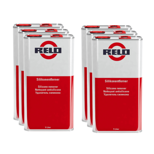 Relo Std Silicone/Degreaser 5lt 6-pack, effective for removing silicone, grease, and contaminants before coating.