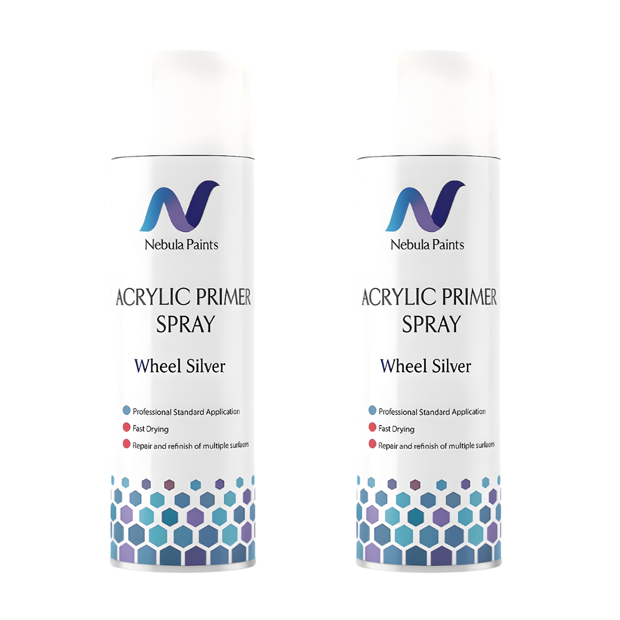 Nebula Paints Acrylic Topcoat Spray Paint (500 ml) bottles with professional labels and fast-drying features.