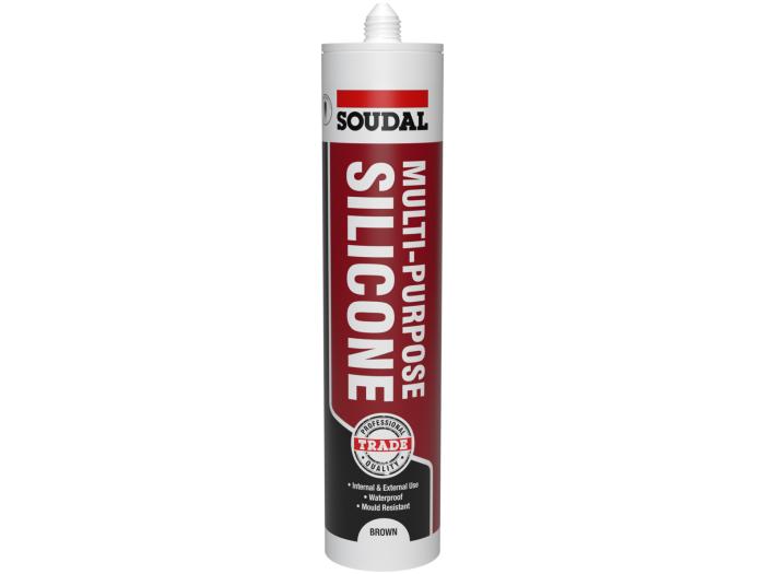 Soudal Trade Multi-Purpose Silicone Sealant (270ml) in a tube, ideal for waterproof sealing and mould resistance.