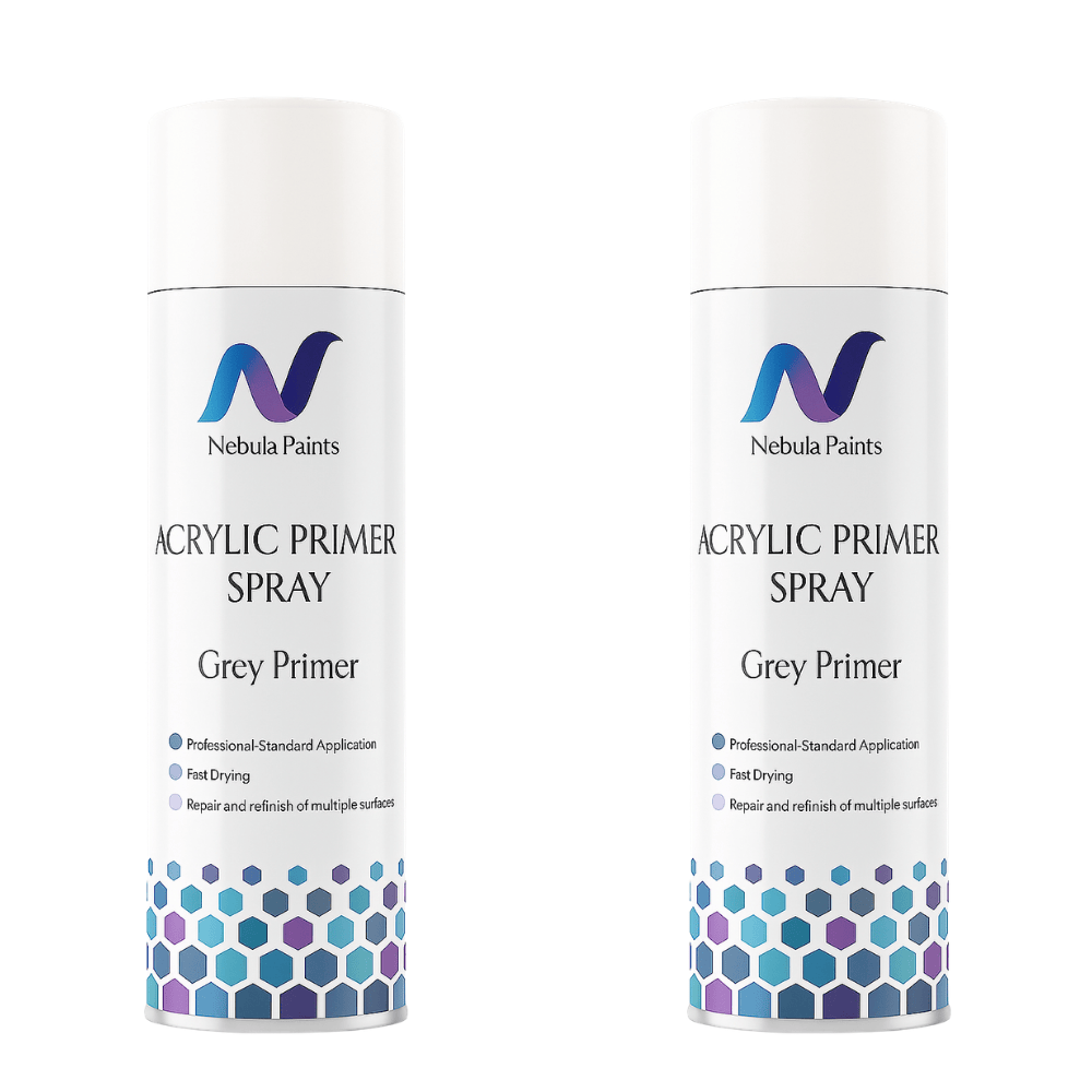 Nebula Paints Acrylic Primer Spray (500ml) Grey Primer for professional standard application and fast drying.