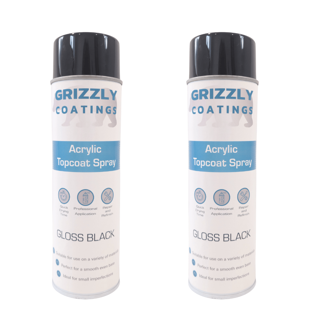 Grizzly Coatings Acrylic Topcoat Spray Paint (500ml) - Gloss Black canisters for automotive refinishing