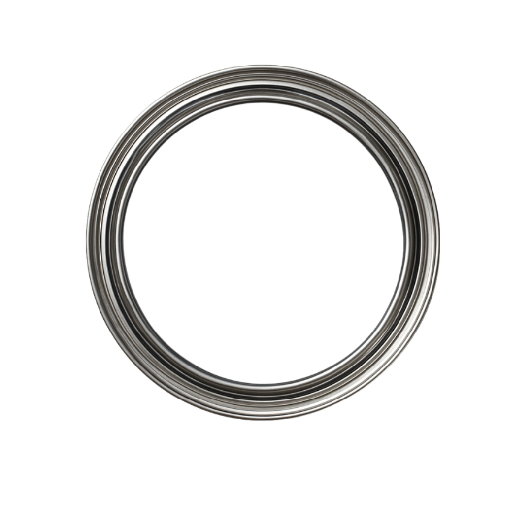 A single metallic circular ring or hoop with a polished silver finish, centered on a plain white background.