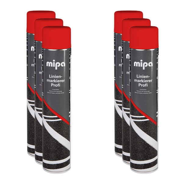 Mipa Line Marking Aerosol cans arranged in a row, showcasing durable and vibrant marking paint.