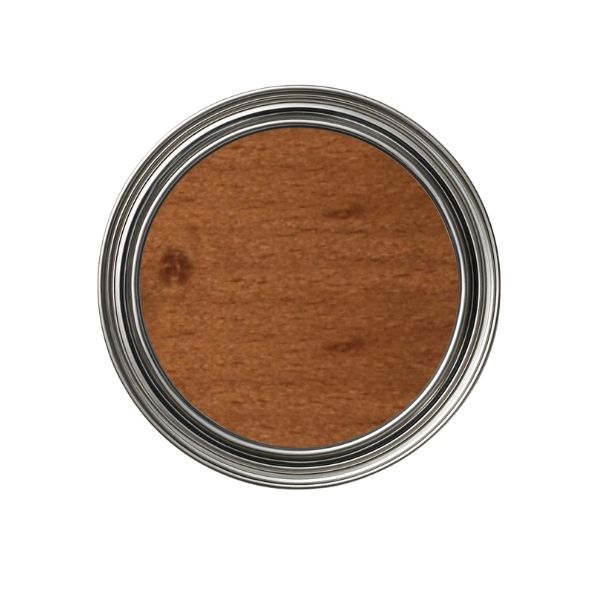 Close-up of a brown paint sample in a metal container on a white background