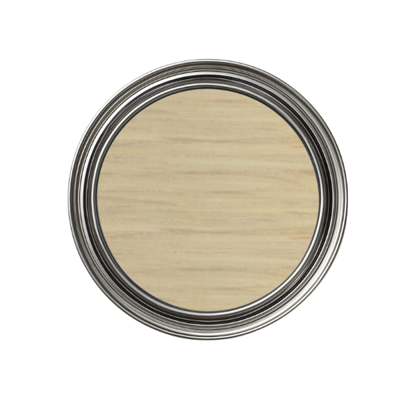Beige paint swatch in a metal container on a white background