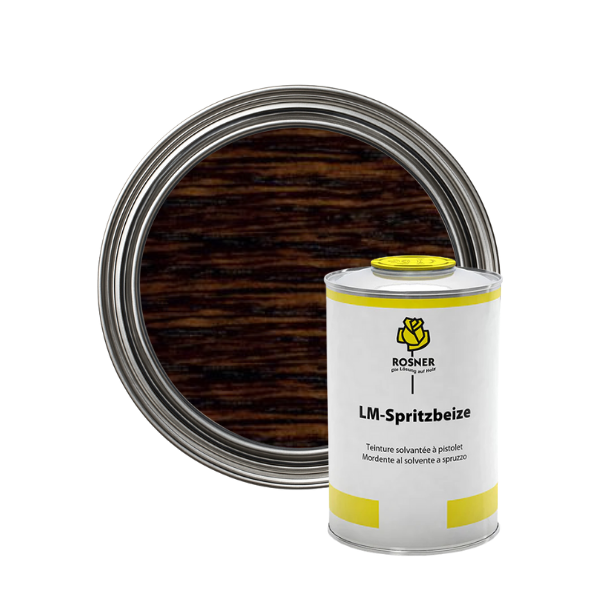 Rosner LM-Spray Stain wood stain can with wooden texture background