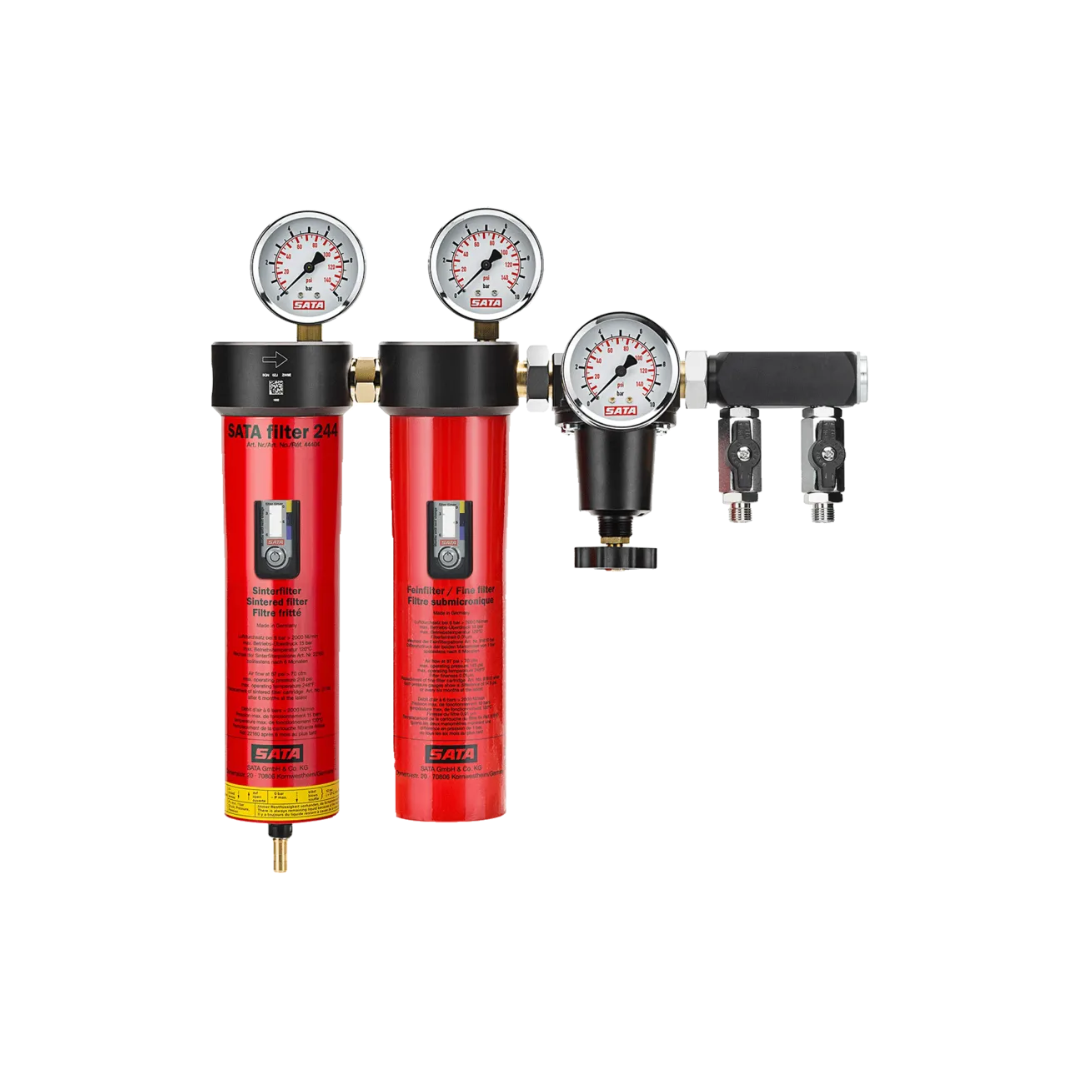 SATA Filter 244 Double-Stage Sintered Filter/Fine Filter, Pressure Regulator, Outlet Module (2 x Air Coupling/Nipple 9mm)