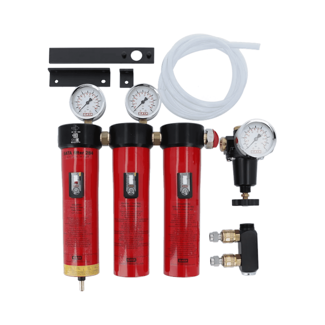 SATA Filter 284 Triple-Stage Sintered Filter/Fine filter/Activated Charcoal Filter, Pressure Regulator, Outlet Module (2x Air Coupling/Nipple 9mm)