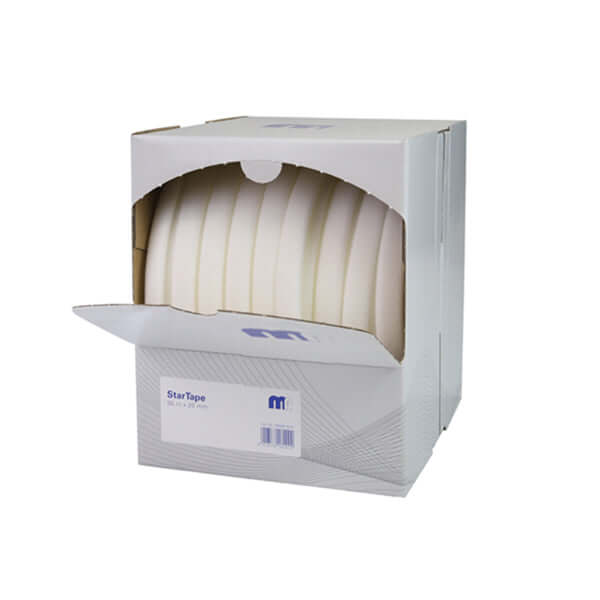 MP Foam Edge Masking Tape 50m x 20mm displayed in an open box revealing the rolls inside.